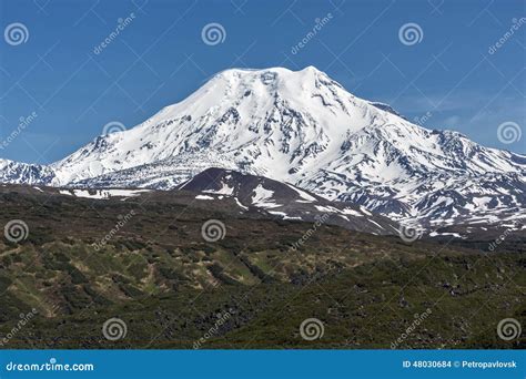 Mountain Landscape Of Kamchatka Ichinsky Volcano Stock Photo Image