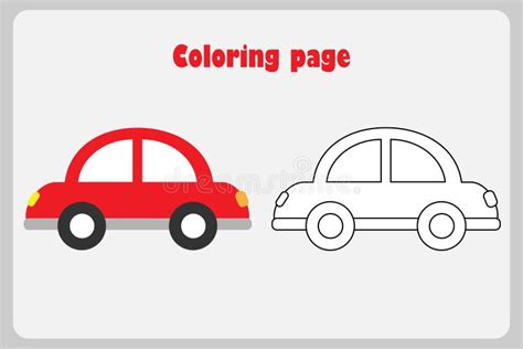 Car in Cartoon Style, Coloring Page, Education Paper Game for the ...