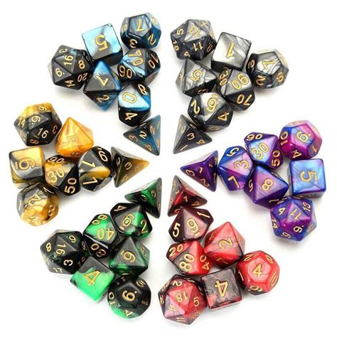 42pcs Polyhedral Dice Set Gold Painted Lettering Polyhedral 7-Die Sets with Pouches for Dungeons ...