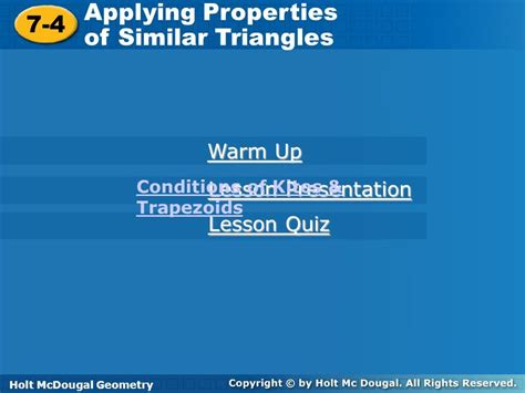 Holt Mcdougal Geometry Applying Properties Of Similar Triangles