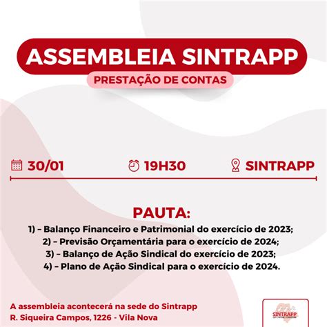 Sintrapp Realiza Assembleia De Prestação De Contas Sintrapp