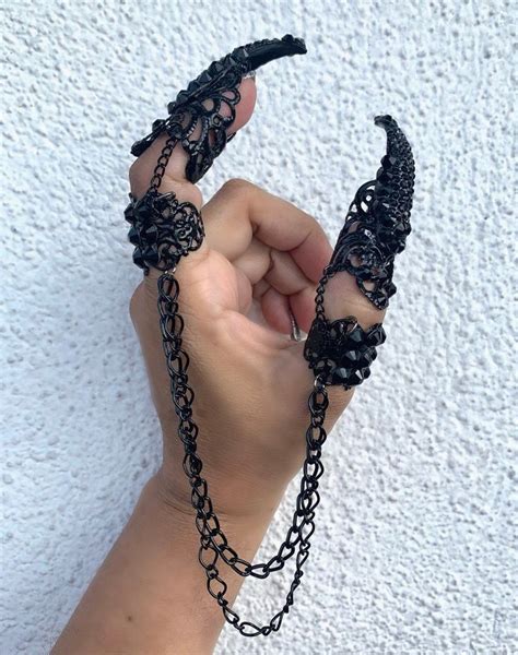 Dark Witch Chained Claw Rings Black Claws Nail Tips Nail Guards Nail