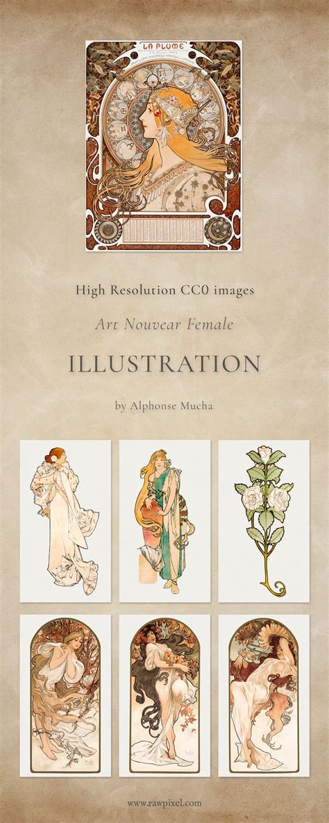 Free Printable Vintage Art Nouveau Female Flowers Illustration