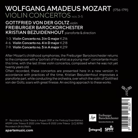 Mozart Violin Concertos Nos Freiburger Barockorchester Kristian