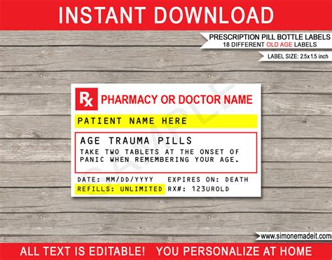 Gag Prescription Labels For Old Age Pills Template Gag T Party Favor