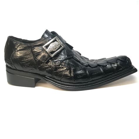 Mauri 44192 Black Piermarini Crocodile And Hornback Monk Strap Leather