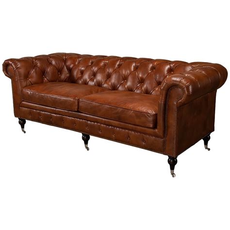 Vintage Style Classic Chesterfield Sofa Brown Leather For Sale At