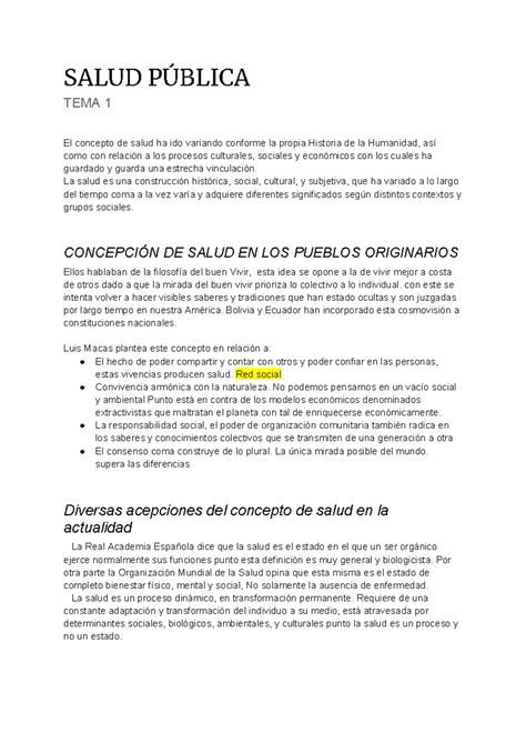 TEMA 1 Resumen Salud Pública SALUD PÚBLICA TEMA 1 El concepto de