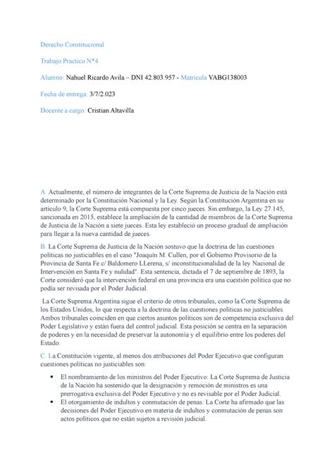 Derecho Constitucional Tp4 Derecho Constitucional Trabajo Practico N