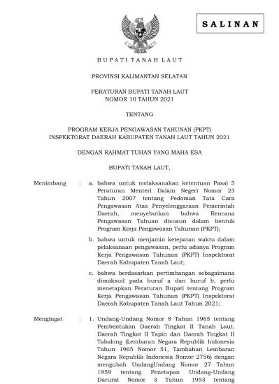 B U P A T I T A N A H L A U T Provinsi Kalimantan Selatan Peraturan