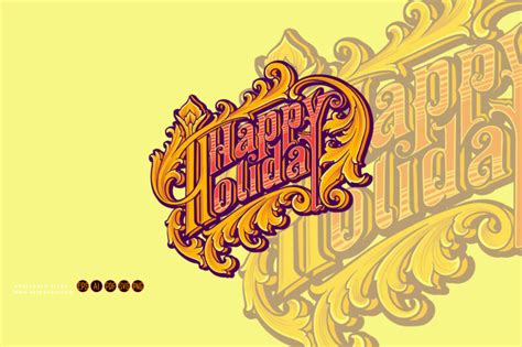 Happy holiday lettering word petal engraved letter illustrations - Buy ...