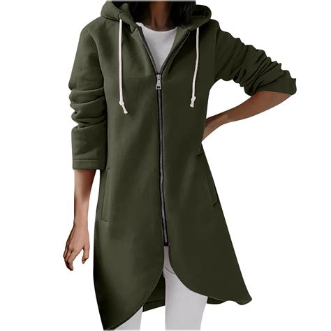 Chiccall Womens Plus Size Zip Up Hoodie Dress Casual Long Hoodies Long Sleeve Irregular Hem