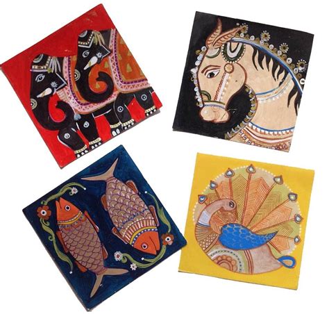 Colourful Handmade Handpainted Tea Coasters Madhubani Art Madhubani