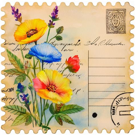 Vintage Floral Postcard Stamp Art Free Stock Photo - Public Domain Pictures