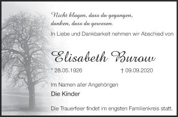 Traueranzeigen von Elisabeth Burow Märkische Onlinezeitung Trauerportal