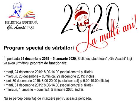 Program Sarbatori Biblioteca Jude Ean Gheorghe Asachi Ia I