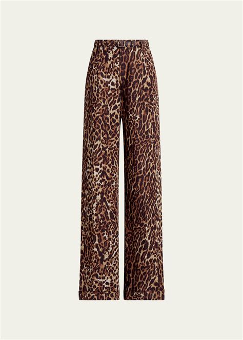 Ralph Lauren Collection Daria Wide Leg Leopard Print Pants With Belted