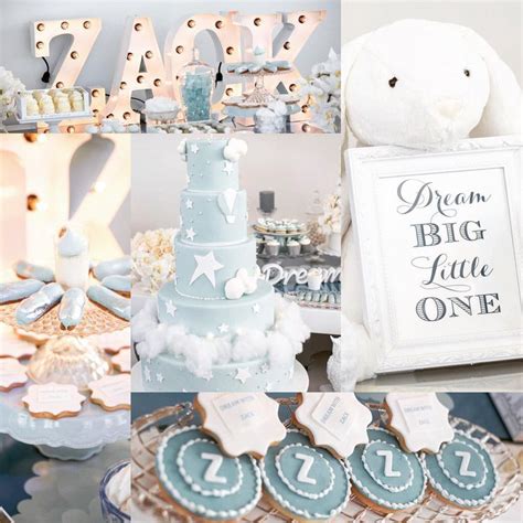 A Baby Shower Party With Blue And White Decorations Teddy Bear