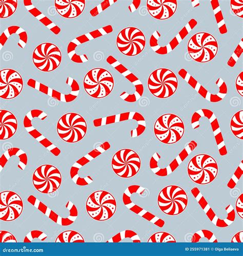 Vector Merry Christmas Seamless Pattern With Candy Canes Peppermint