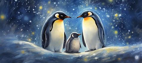 Premium Photo Painting Of Two Penguins Standing Next To Each Other In