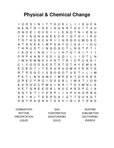 Physical And Chemical Change Word Search