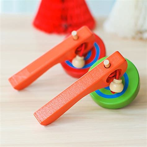 Goodplay 2pcs Wooden Spinning Top Gyroscope Peg Top With Handle And