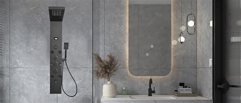 Bathfinesse Black Shower Panel Led Light Rainfall Bathroom Shower Panel