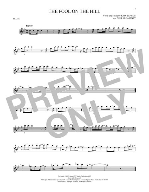 The Fool On The Hill By The Beatles Sheet Music For Flute Solo At Sheet