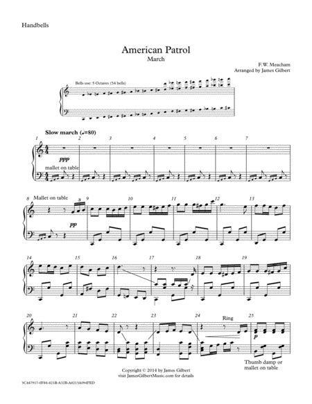 American Patrol Arr James Gilbert Sheet Music F W Meacham Handbells