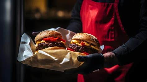 Premium Photo | Delivery driver handing over a gourmet burger