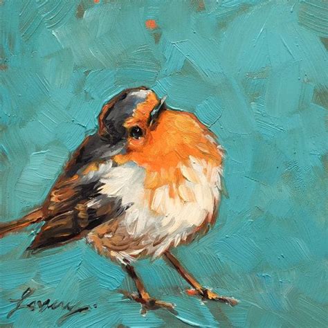 Red Breasted Robin Painting Paintings Of Birds 4x4 Original Etsy