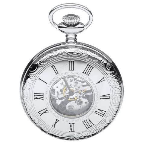 Mount Royal Chrome Half Hunter Pocket Watch With Matching Belt Bar