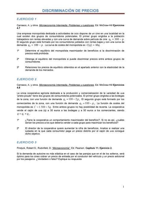 Ejercicios 3 Discriminación de precios que mas quieres que te diga