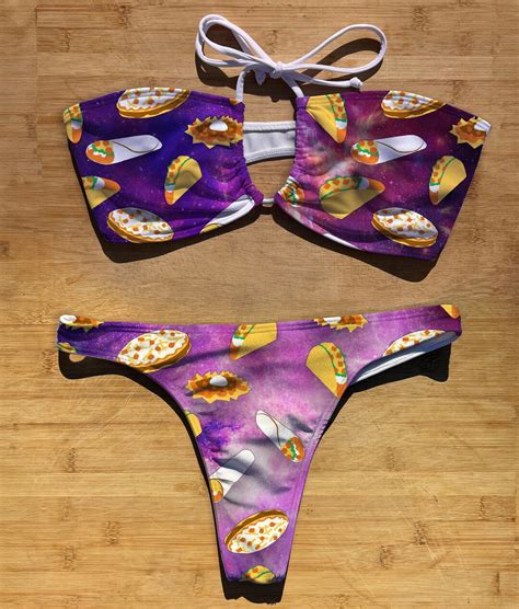 Swimwear Bandeau Halter Tie Bikini Set Taco Galaxy Thong Etsy