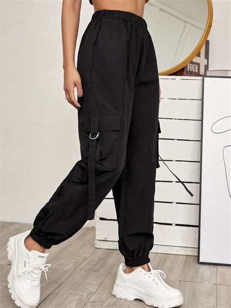 Shein Ezwear Side Flap Pocket Tape Panel Cargo Pants Shein