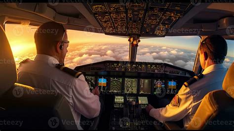 Pilots Fly The Plane View From The Cockpit Of A Modern Passenger Plane