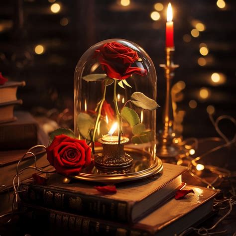 Premium Ai Image Red Rose In Glass Dome