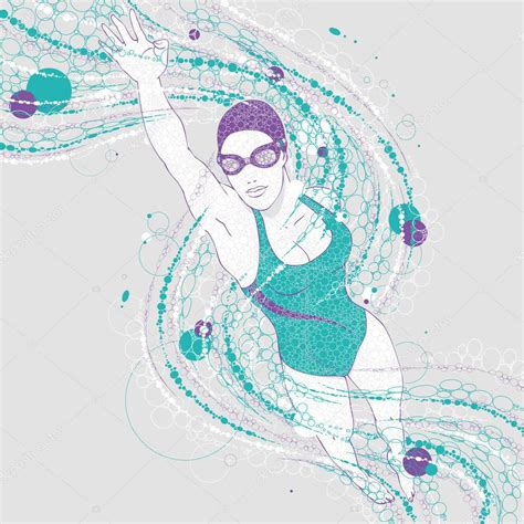 Ilustración Vectorial De Una Mujer Nadando En Una Piscina Rastro