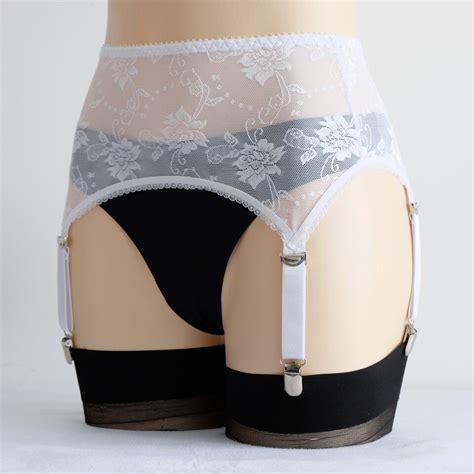 Luxallacki Sheer Floral Lace 4 Straps Suspender Garter Belt Underwear