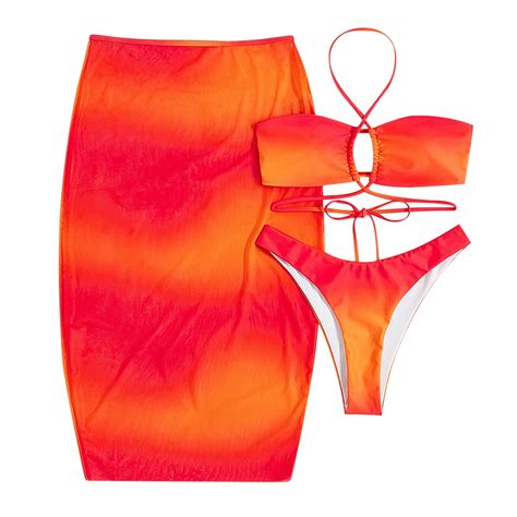 Women S 3 Piece Tie Dye Bikini Sets Halter Tie Triangle Swimsuits With