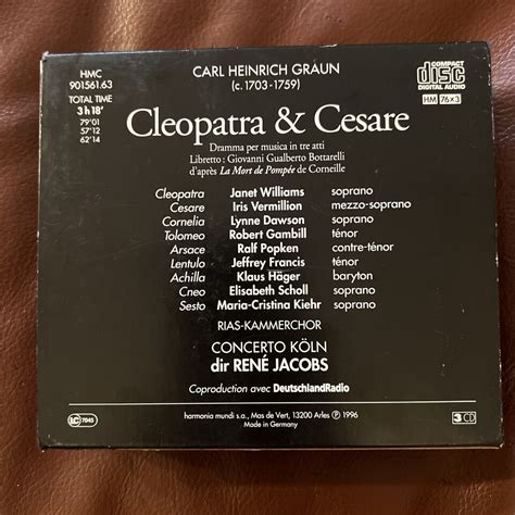 Graun Cleopatra Cesare Harmonia Mundi Rene Jacobs 3 CD Box Set With