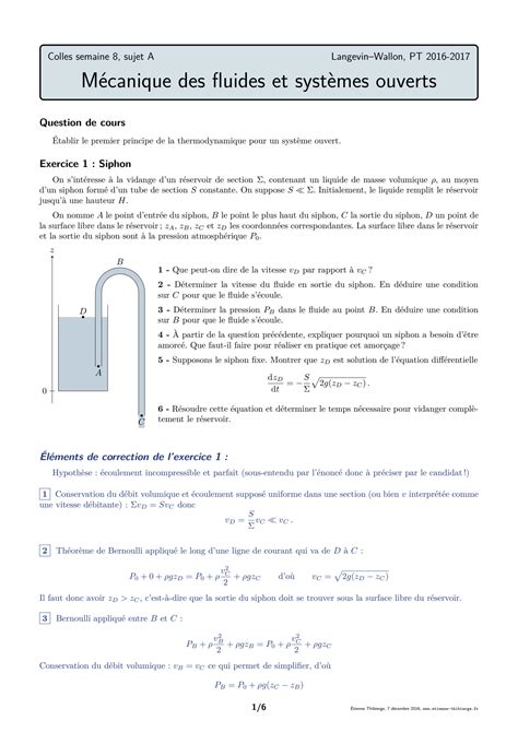 SOLUTION Exercices Corrig S M Canique Des Fluides Et Syst Mes Ouverts