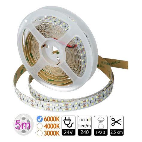 Tira Led Doble 24v 6000k 240led M 18w M Smd2835 Pcb 15mm Ip20