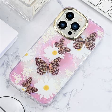 Shell Texture Flower Tpu Phone Case For Iphone 14 Pro Purple Butterfly