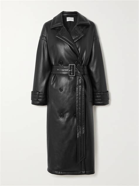 Stand Studio Emily Belted Padded Faux Leather Trench Coat In Black