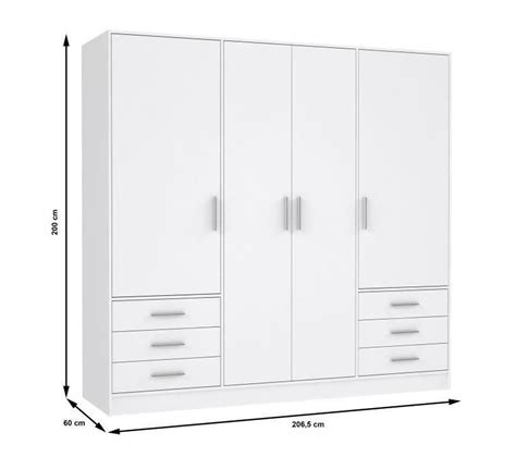 Armoire 4 Portes Battantes 6 Tiroirs Bois Aggloméré Blanc Mat L