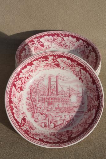 Vintage Homer Laughlin Red Transferware China Currier Ives