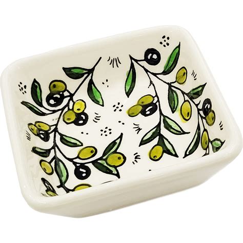 Jerusalem Ceramic Olive Branch Design Square Serving Dish