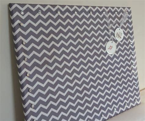 Charcoal Grey Chevron Cork Memo Board With Crystal Nail Push Etsy