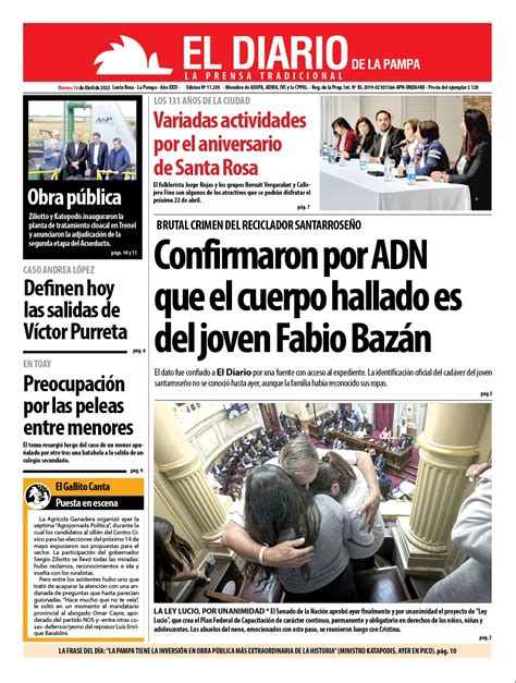 Tapa De El Diario En Papel Viernes 14 De Abril De 2023 El Diario De